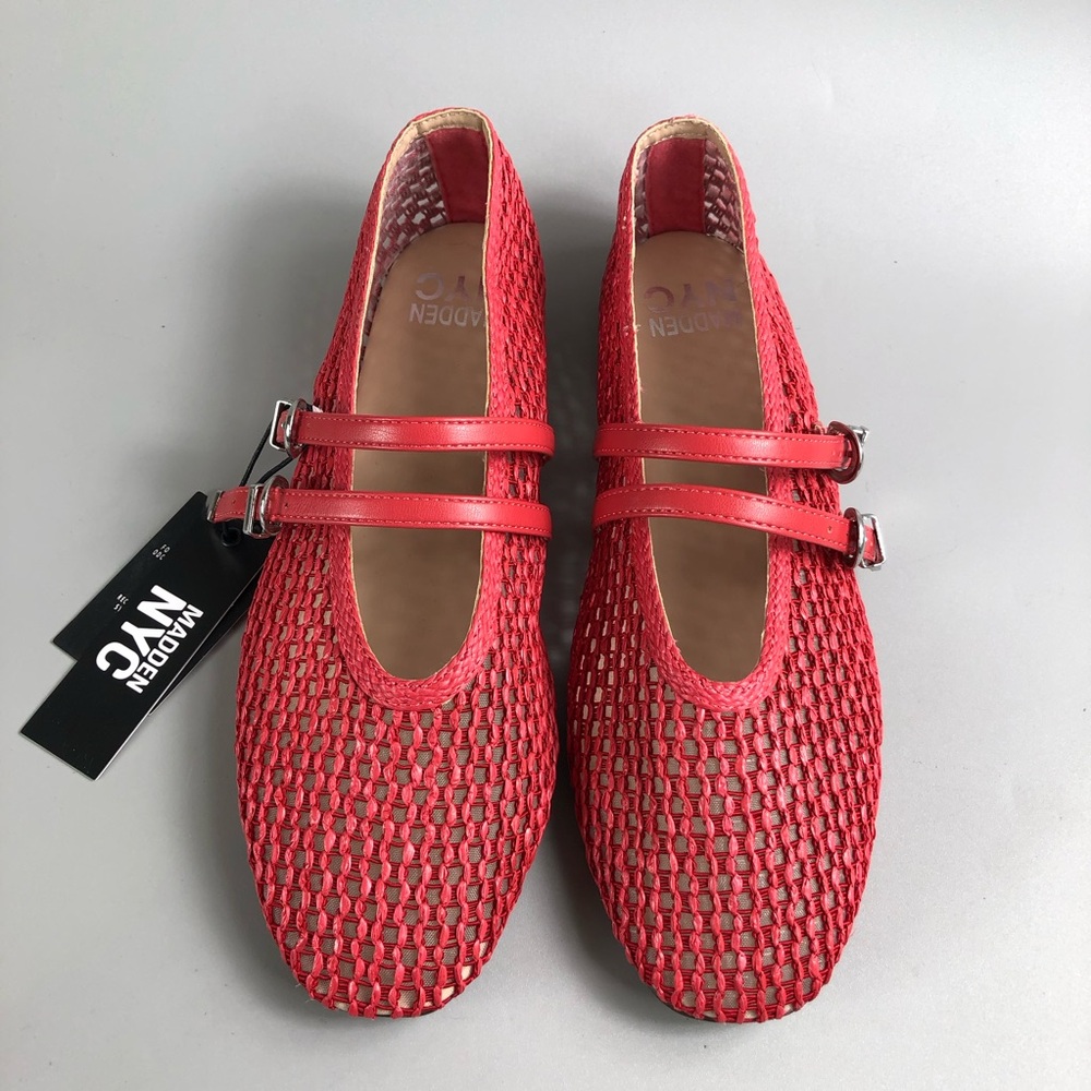 Madden NYC Red Mesh Double-Strap Flats — Women's Casual Loafers Size 8